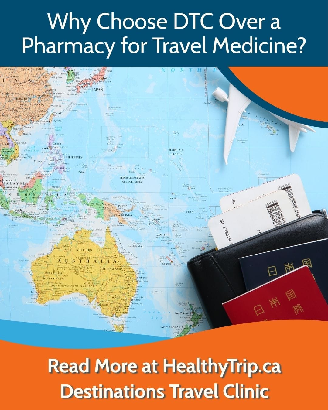 a map with passports and other travel planning documents piled on top